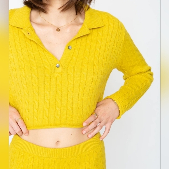 Callahan Cable Knit Long Sleeve Daisy Polo in Dandelion - Picture 1 of 12